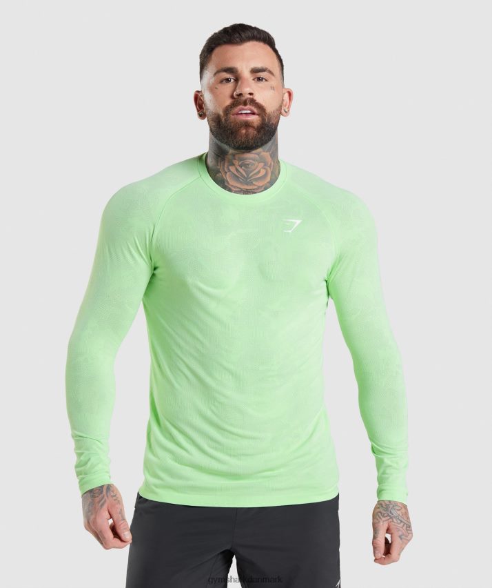Mænd Gymshark geo sømløs langærmet t-shirt N4ZDDN663 bali grøn/hvid