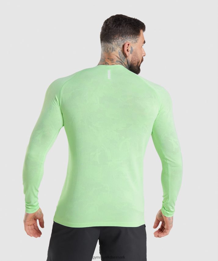 Mænd Gymshark geo sømløs langærmet t-shirt N4ZDDN663 bali grøn/hvid