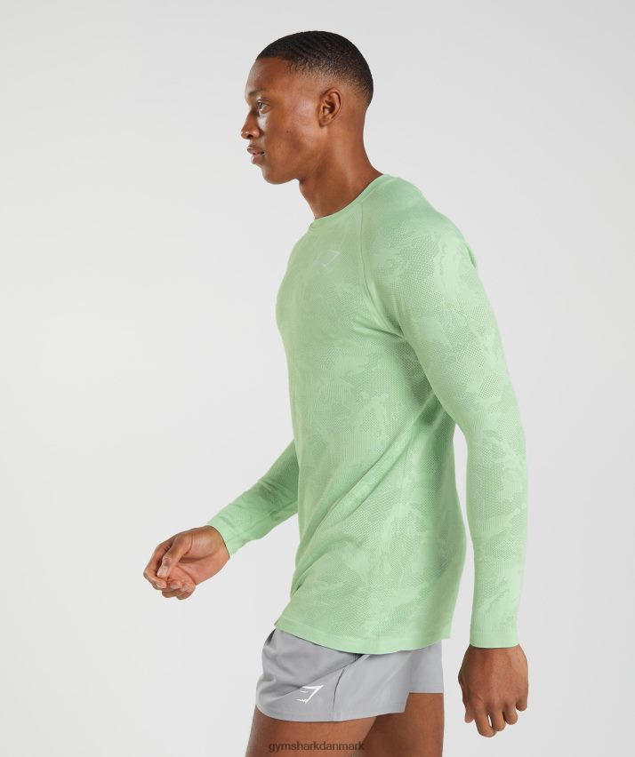 Mænd Gymshark geo sømløs langærmet t-shirt N4ZDDN685 aloe grøn/te grøn