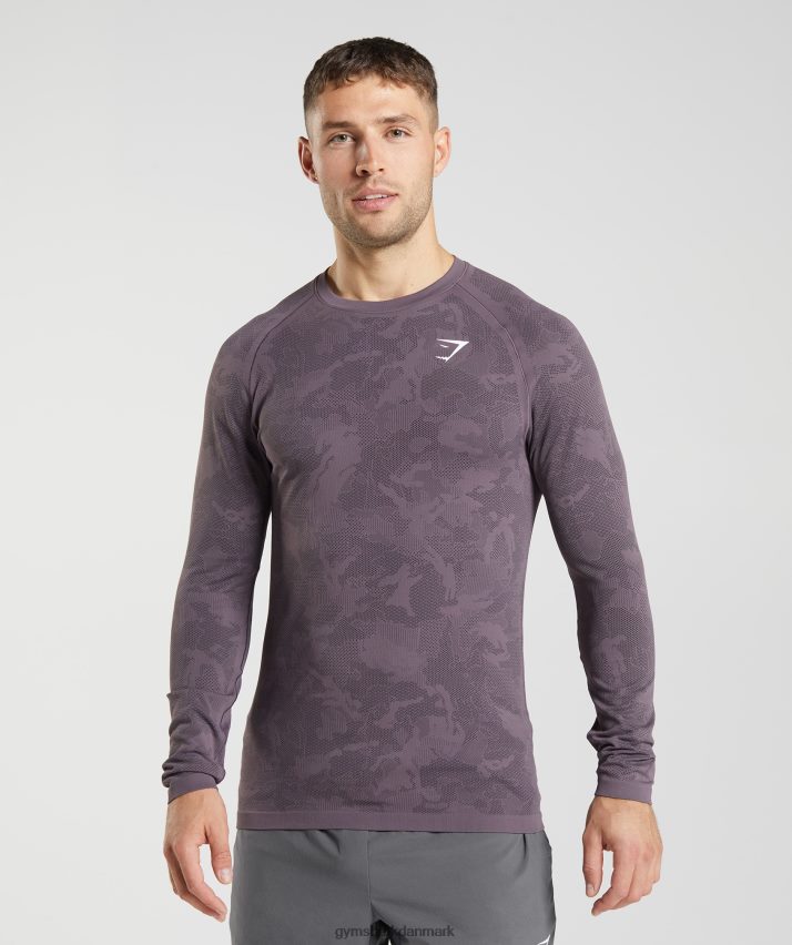 Mænd Gymshark geo sømløs langærmet t-shirt N4ZDDN700 moskus lilla/sort