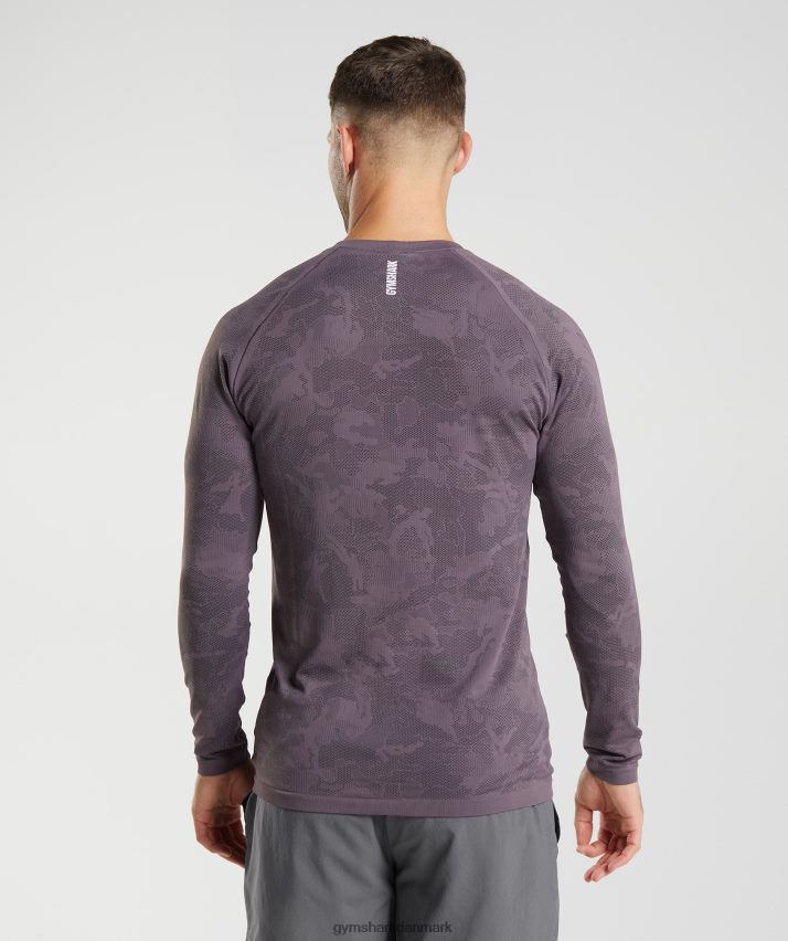 Mænd Gymshark geo sømløs langærmet t-shirt N4ZDDN700 moskus lilla/sort