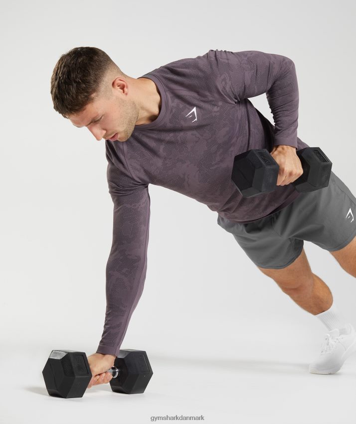 Mænd Gymshark geo sømløs langærmet t-shirt N4ZDDN700 moskus lilla/sort