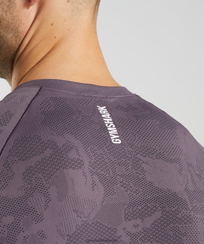 Mænd Gymshark geo sømløs langærmet t-shirt N4ZDDN700 moskus lilla/sort