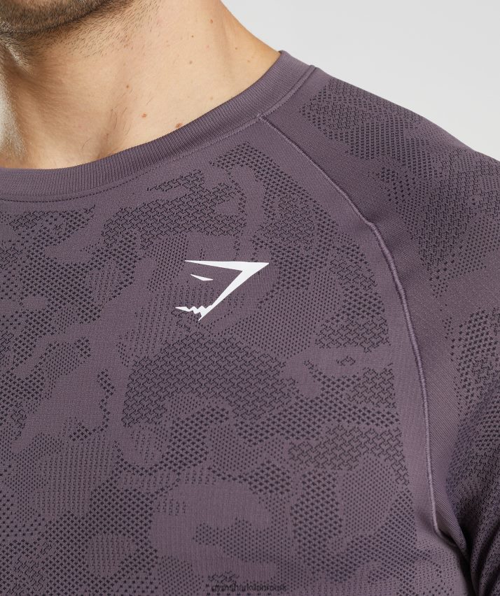 Mænd Gymshark geo sømløs langærmet t-shirt N4ZDDN700 moskus lilla/sort