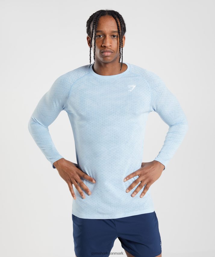 Mænd Gymshark geo sømløs langærmet t-shirt N4ZDDN711 hvid/månestensblå