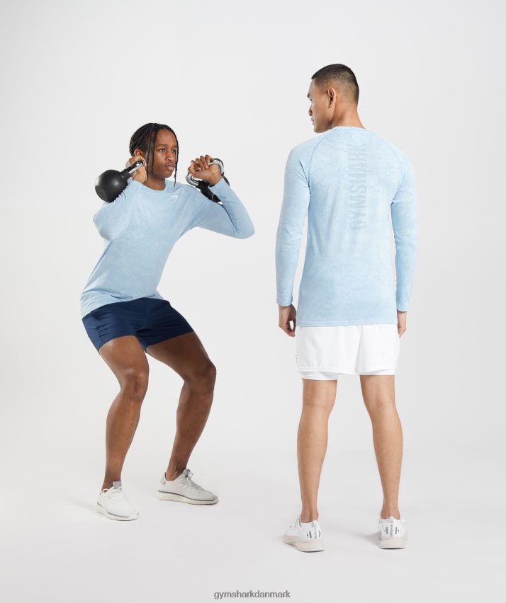 Mænd Gymshark geo sømløs langærmet t-shirt N4ZDDN711 hvid/månestensblå