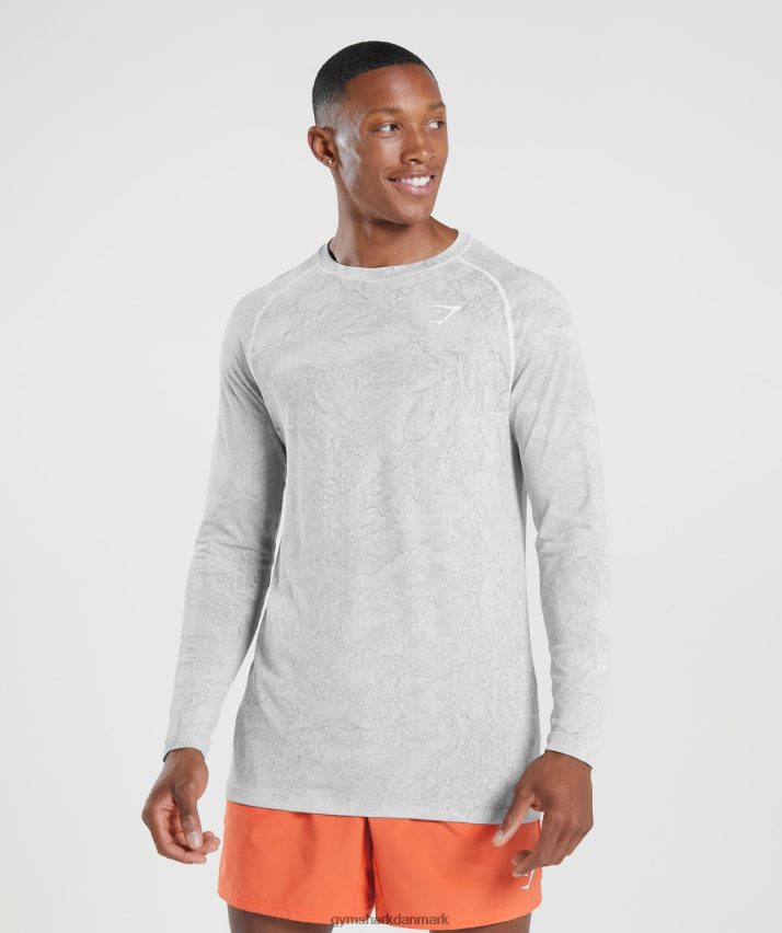 Mænd Gymshark geo sømløs langærmet t-shirt N4ZDDN734 hvid/lys grå