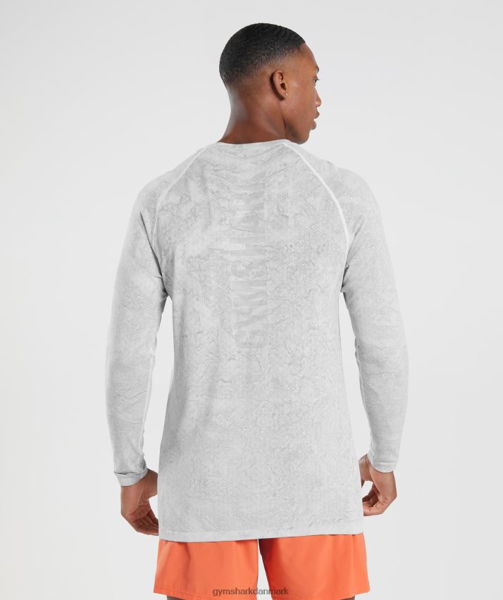 Mænd Gymshark geo sømløs langærmet t-shirt N4ZDDN734 hvid/lys grå