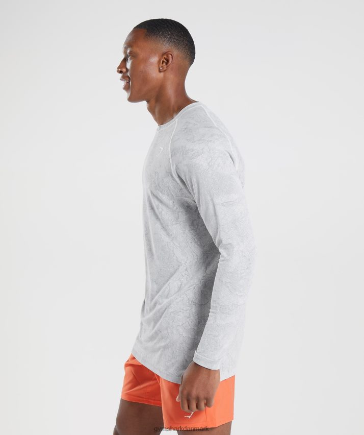 Mænd Gymshark geo sømløs langærmet t-shirt N4ZDDN734 hvid/lys grå