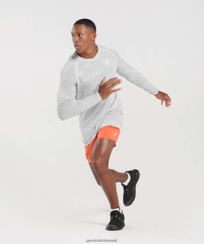 Mænd Gymshark geo sømløs langærmet t-shirt N4ZDDN734 hvid/lys grå