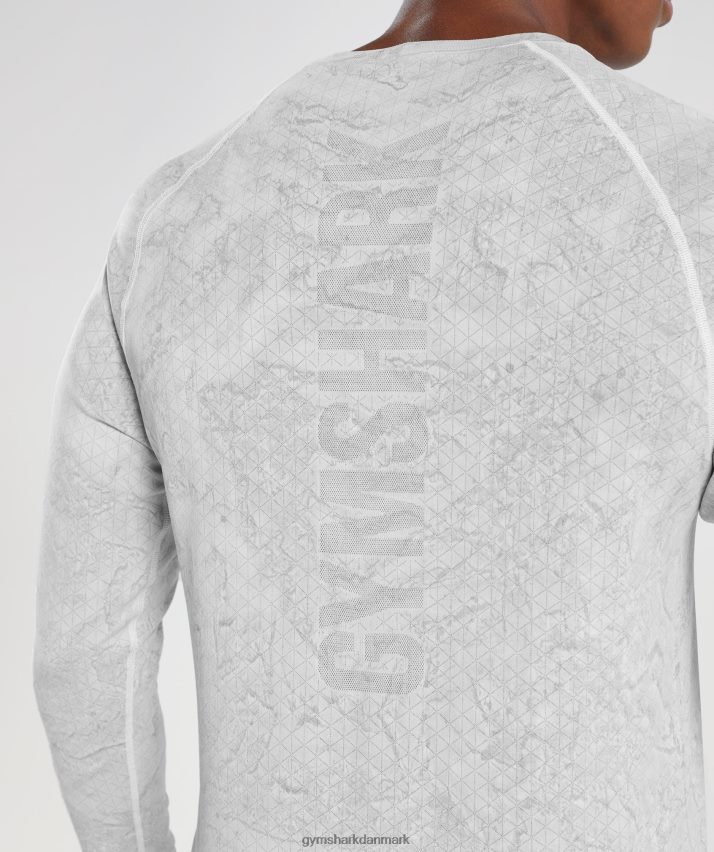 Mænd Gymshark geo sømløs langærmet t-shirt N4ZDDN734 hvid/lys grå