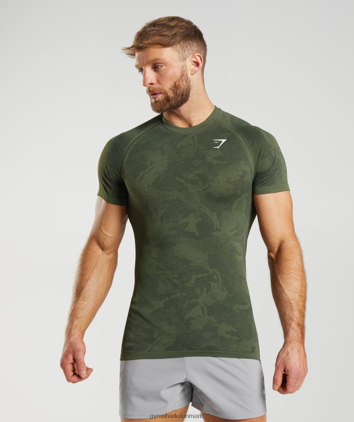 Mænd Gymshark geo sømløs t-shirt N4ZDDN645 kerne oliven/sort