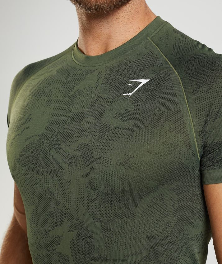 Mænd Gymshark geo sømløs t-shirt N4ZDDN645 kerne oliven/sort
