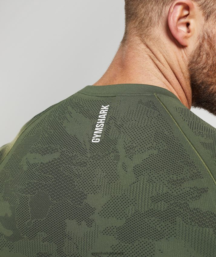 Mænd Gymshark geo sømløs t-shirt N4ZDDN645 kerne oliven/sort