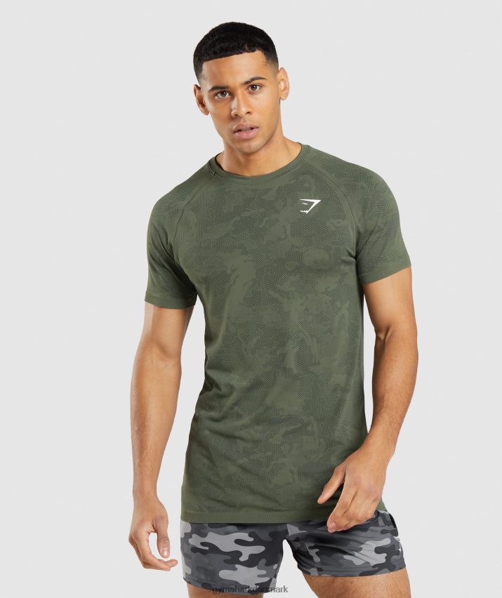 Mænd Gymshark geo sømløs t-shirt N4ZDDN658 kerne oliven/sort
