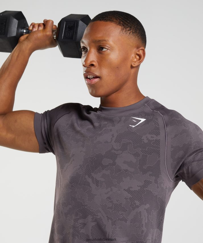 Mænd Gymshark geo sømløs t-shirt N4ZDDN716 moskus lilla/sort