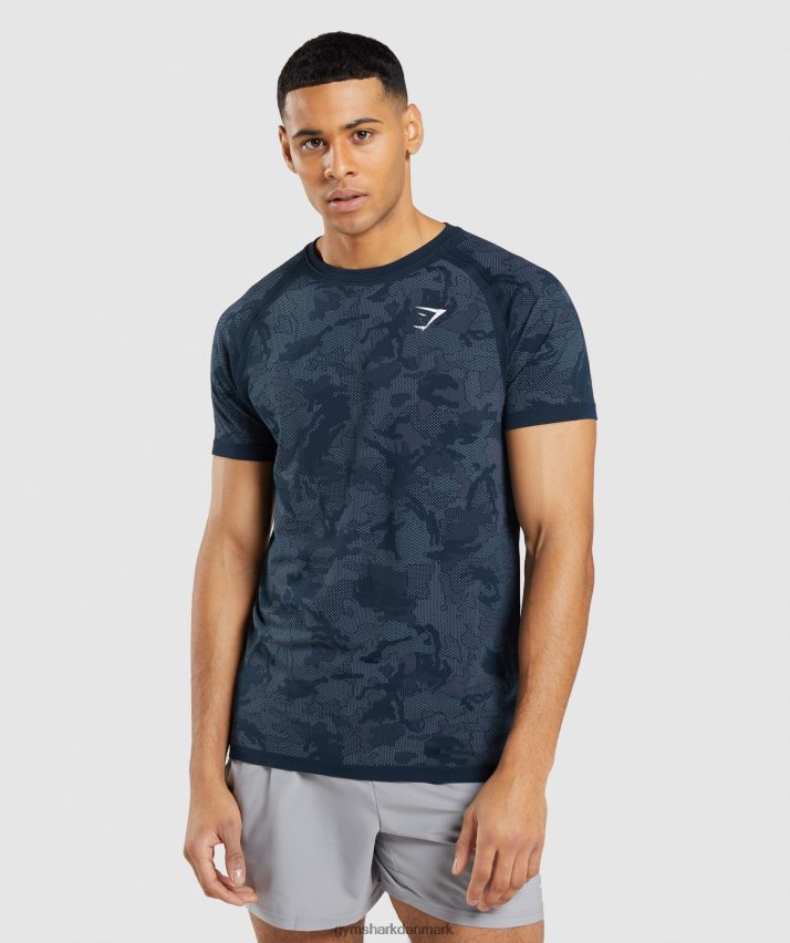 Mænd Gymshark geo sømløs t-shirt N4ZDDN719 marineblå/tågeblå