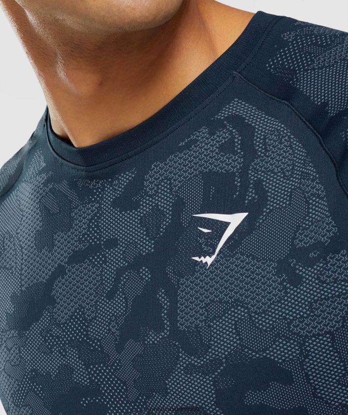 Mænd Gymshark geo sømløs t-shirt N4ZDDN719 marineblå/tågeblå