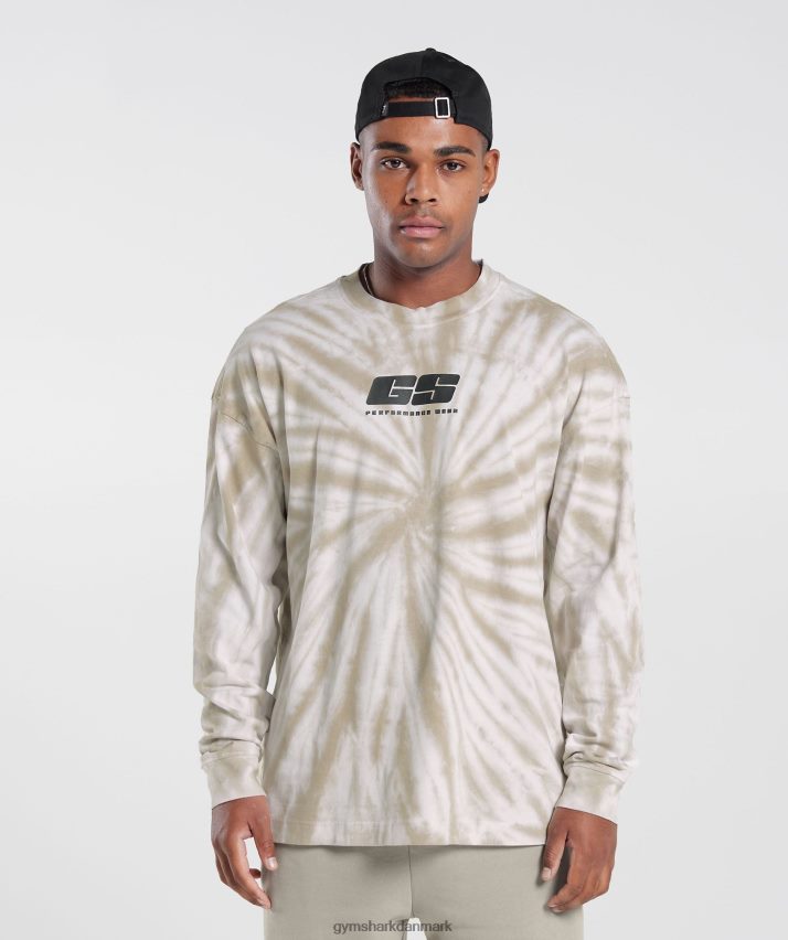 Mænd Gymshark hviledag langærmet t-shirt N4ZDDN570 hvid/svampebrun/spiral optisk vask