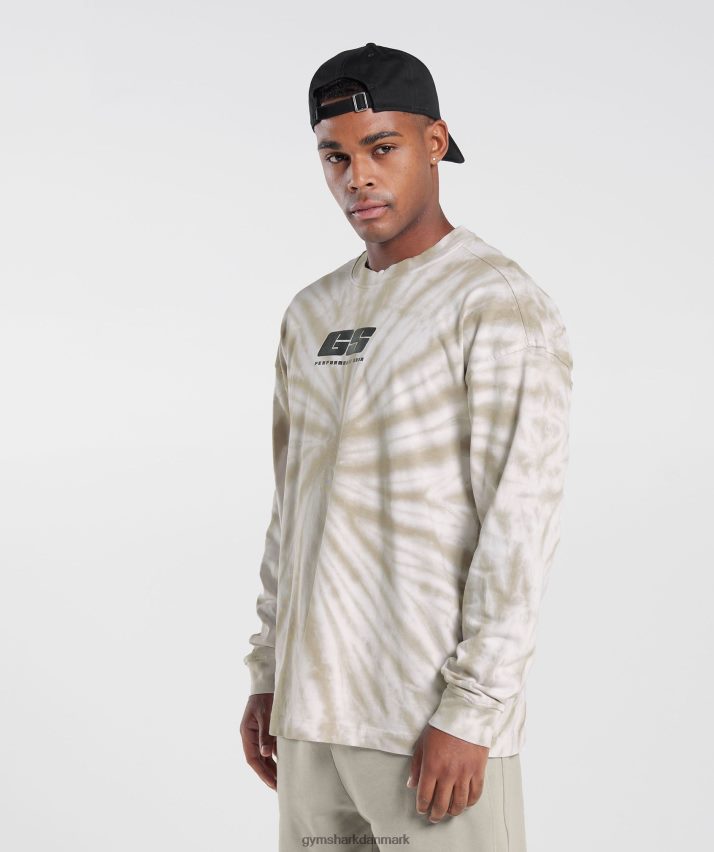 Mænd Gymshark hviledag langærmet t-shirt N4ZDDN570 hvid/svampebrun/spiral optisk vask