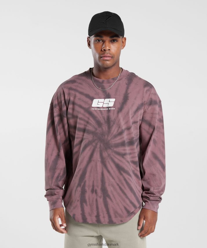Mænd Gymshark hviledag langærmet t-shirt N4ZDDN771 støvet rødbrun/silhouette grå/spiral optisk vask