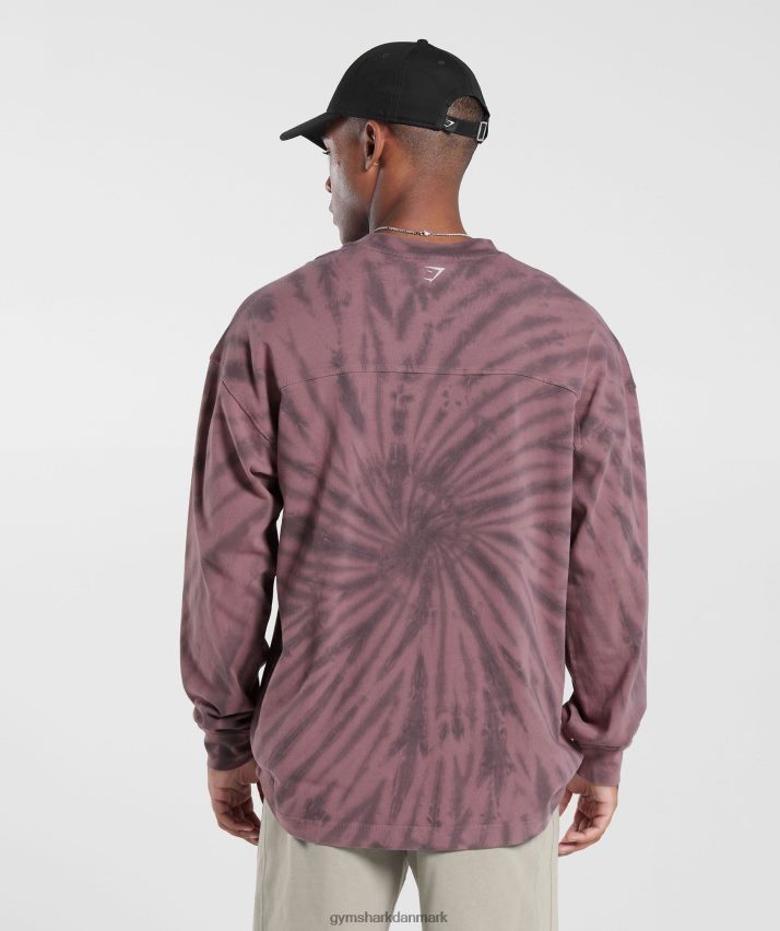 Mænd Gymshark hviledag langærmet t-shirt N4ZDDN771 støvet rødbrun/silhouette grå/spiral optisk vask