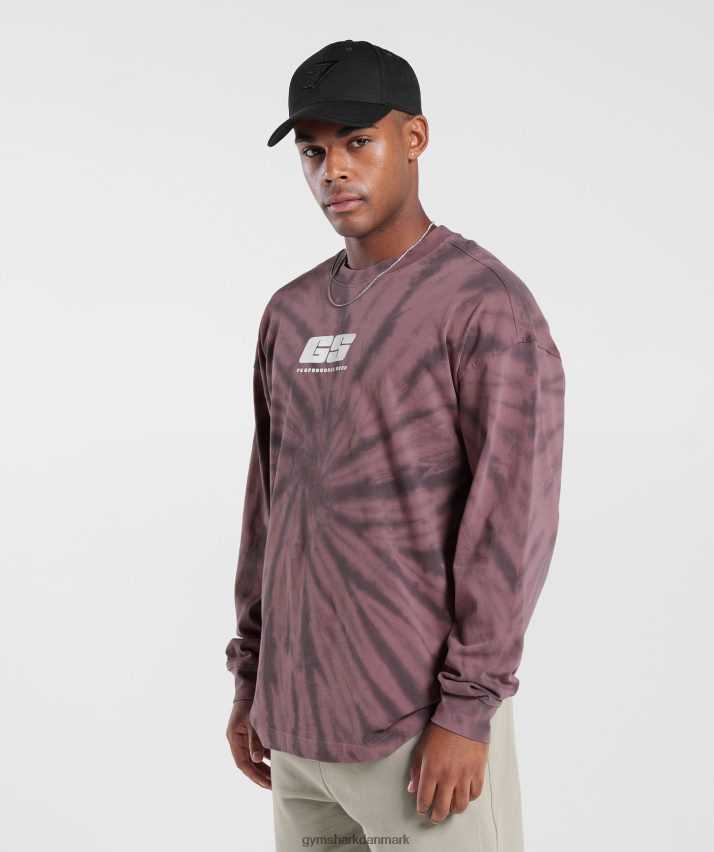 Mænd Gymshark hviledag langærmet t-shirt N4ZDDN771 støvet rødbrun/silhouette grå/spiral optisk vask