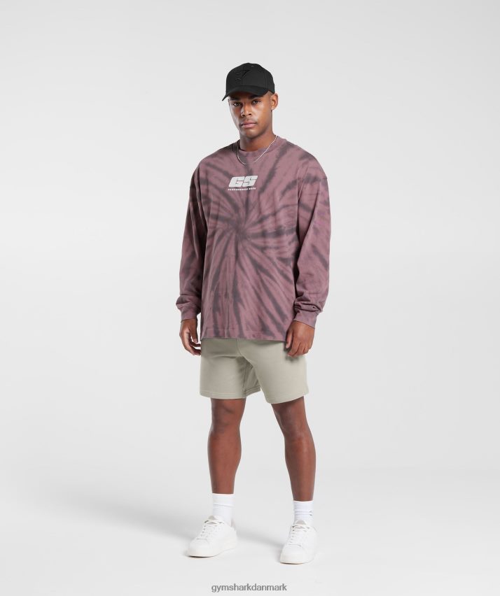 Mænd Gymshark hviledag langærmet t-shirt N4ZDDN771 støvet rødbrun/silhouette grå/spiral optisk vask