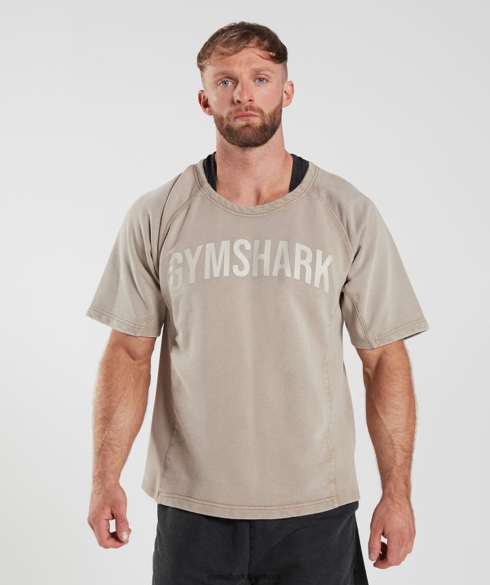 Mænd Gymshark kraftvasket kludetop N4ZDDN641 cement brun