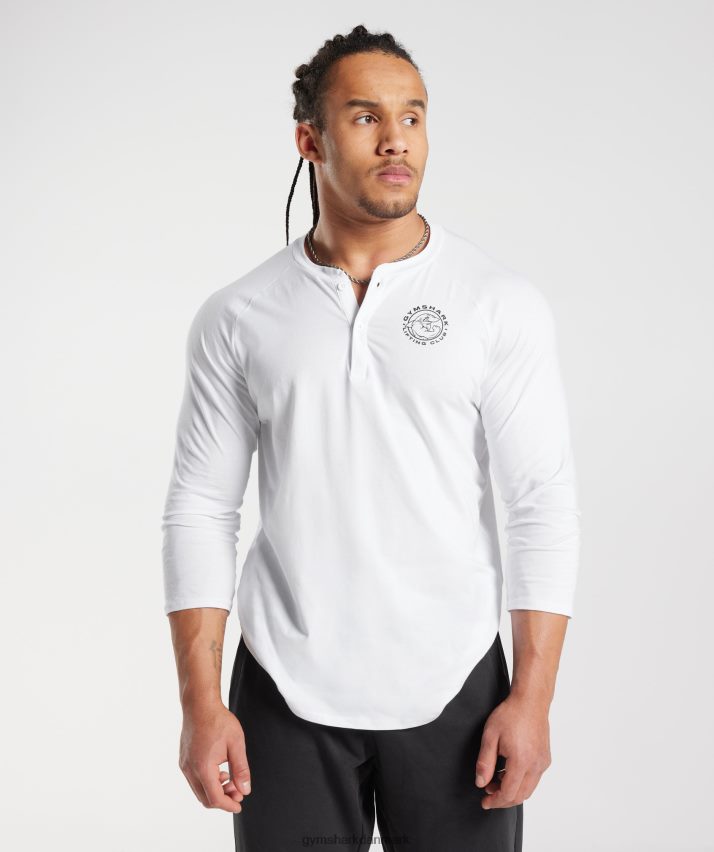 Mænd Gymshark ældre henley top N4ZDDN655 hvid