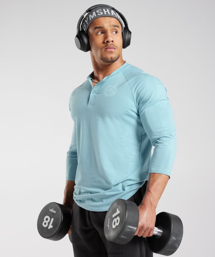 Mænd Gymshark ældre henley top N4ZDDN749 isbjerg blå