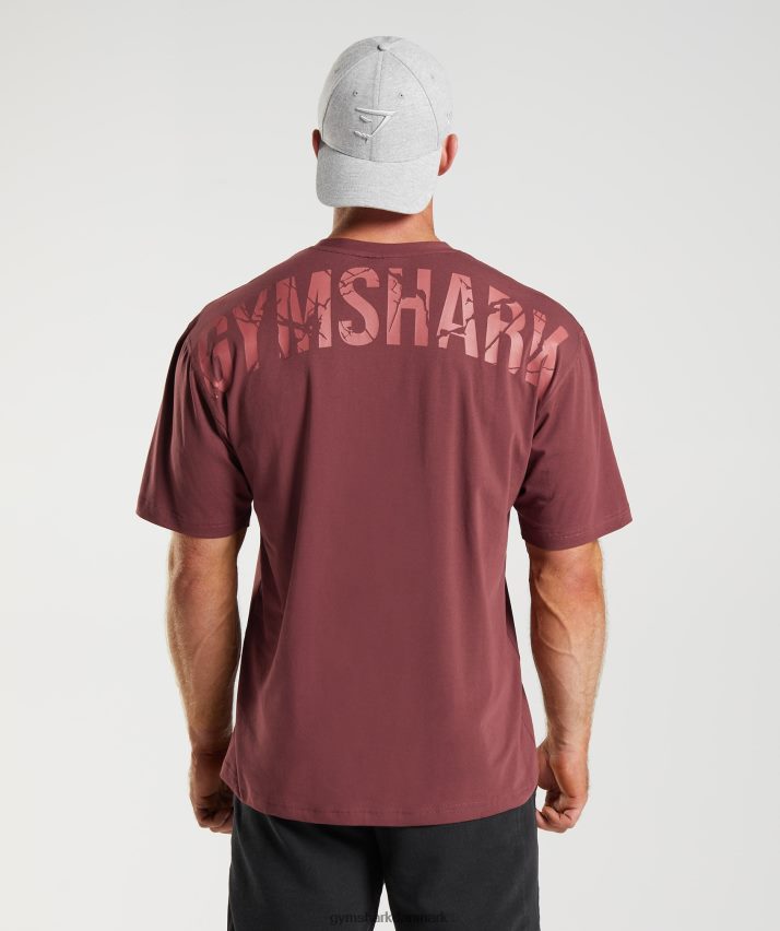 Mænd Gymshark power t-shirt N4ZDDN688 kirsebær brun
