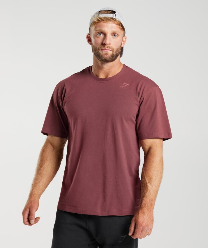 Mænd Gymshark power t-shirt N4ZDDN688 kirsebær brun