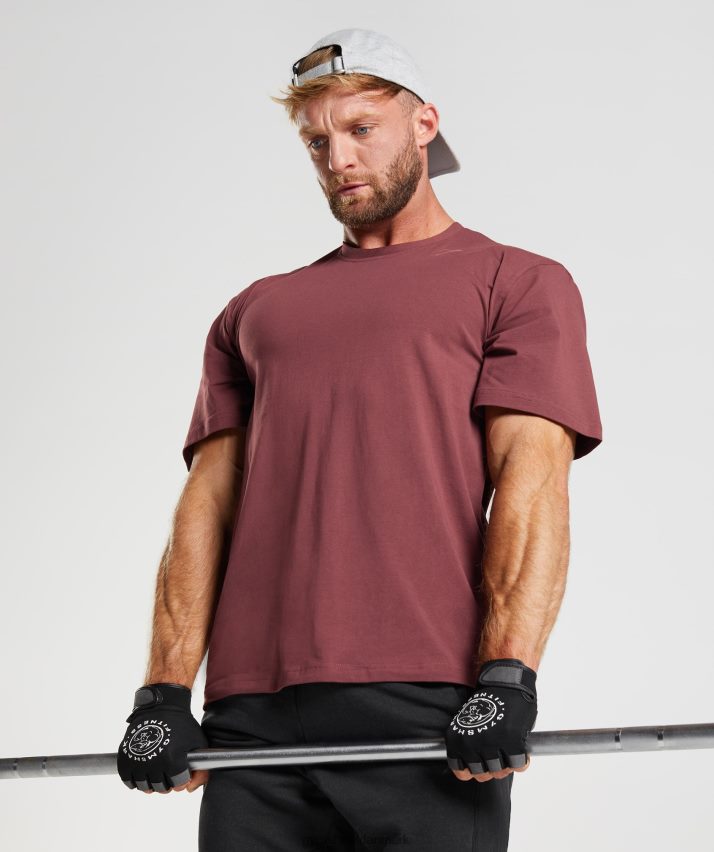 Mænd Gymshark power t-shirt N4ZDDN688 kirsebær brun