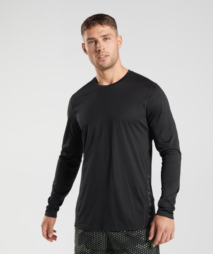 Mænd Gymshark sport langærmet t-shirt N4ZDDN584 sort/sort mergel