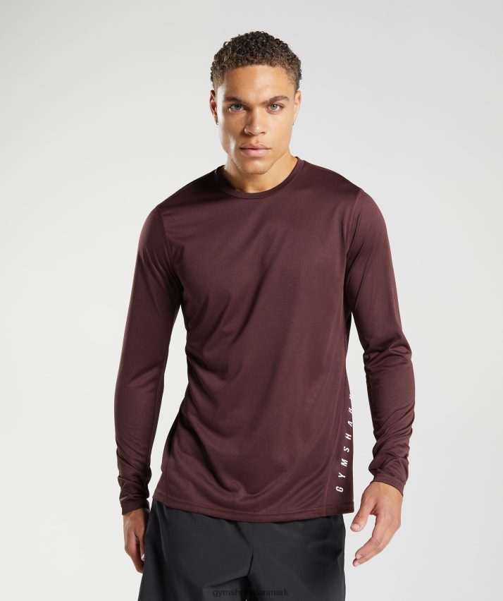 Mænd Gymshark sport langærmet t-shirt N4ZDDN681 bagt rødbrun/sort mergel