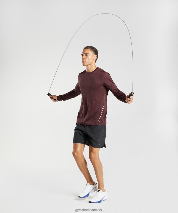 Mænd Gymshark sport langærmet t-shirt N4ZDDN681 bagt rødbrun/sort mergel