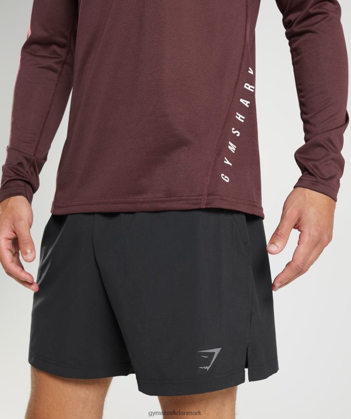 Mænd Gymshark sport langærmet t-shirt N4ZDDN681 bagt rødbrun/sort mergel