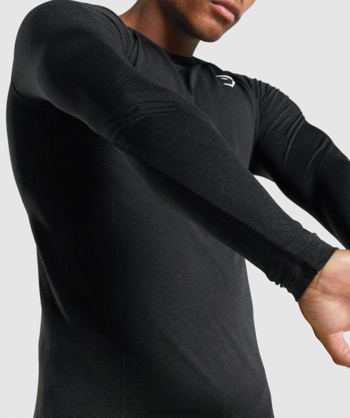 Mænd Gymshark vital let sømløs langærmet t-shirt N4ZDDN746 sort mergel