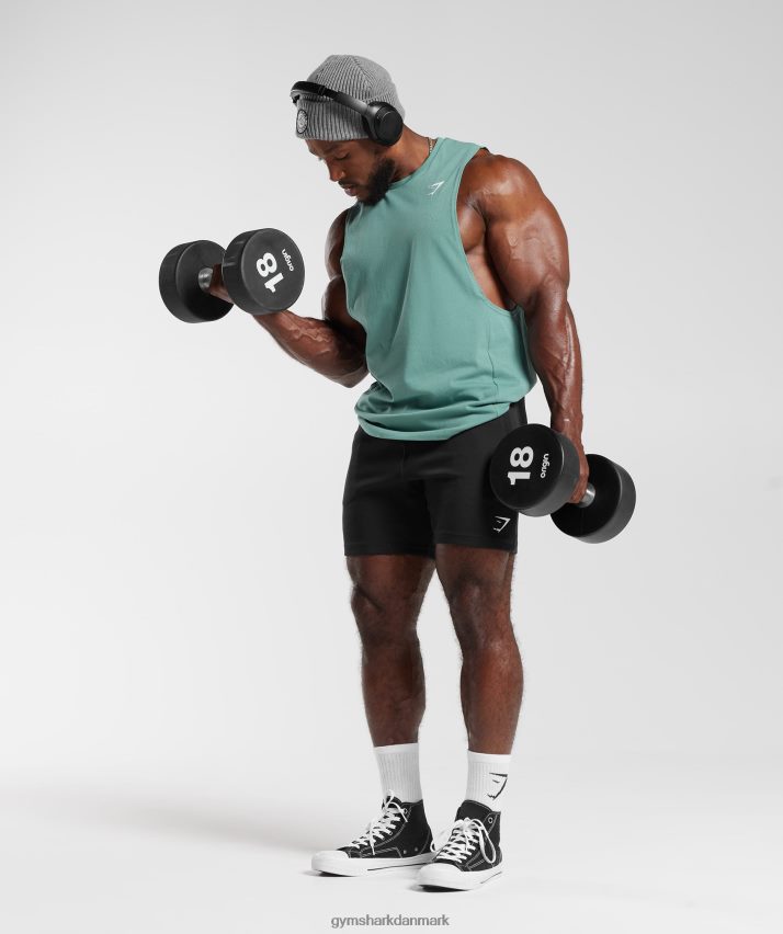 Mænd Gymshark reagere drop arm tank N4ZDDN973 blæk blågrøn