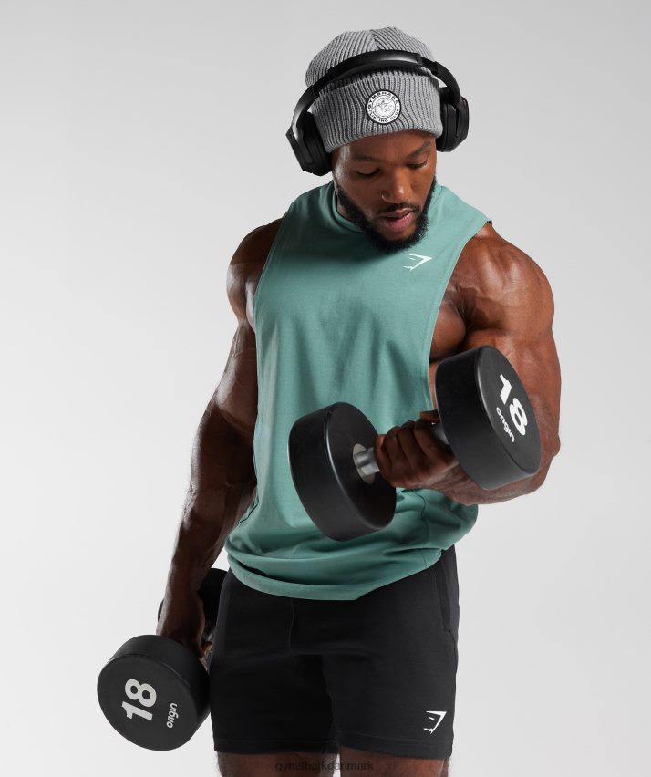 Mænd Gymshark reagere drop arm tank N4ZDDN973 blæk blågrøn