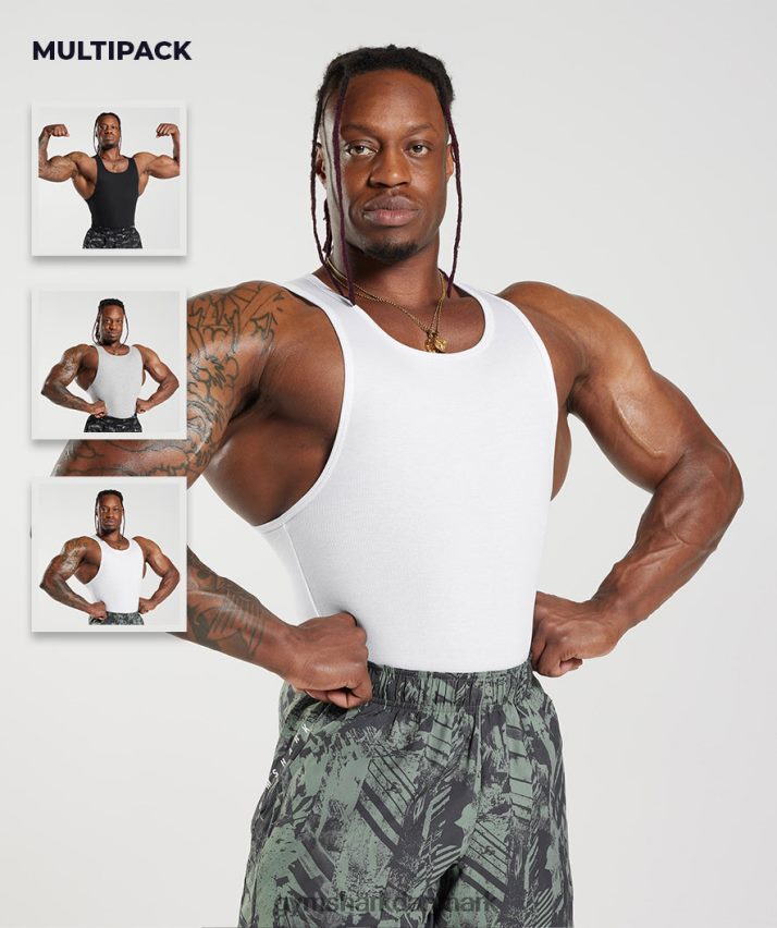 Mænd Gymshark ribbet tank 3pk N4ZDDN908 hvid/sort/stengrå mergel