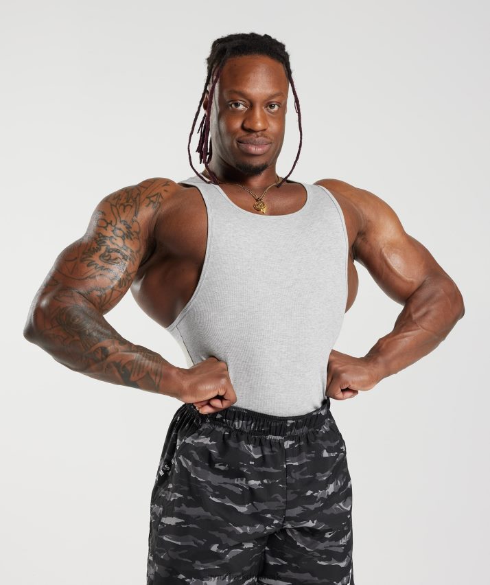 Mænd Gymshark ribbet tank 3pk N4ZDDN908 hvid/sort/stengrå mergel