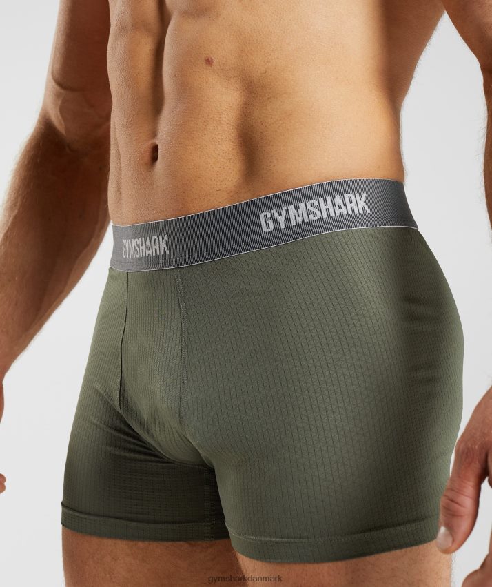 Mænd Gymshark sports tech boksere 2pk N4ZDDN1045 sort/kerne oliven