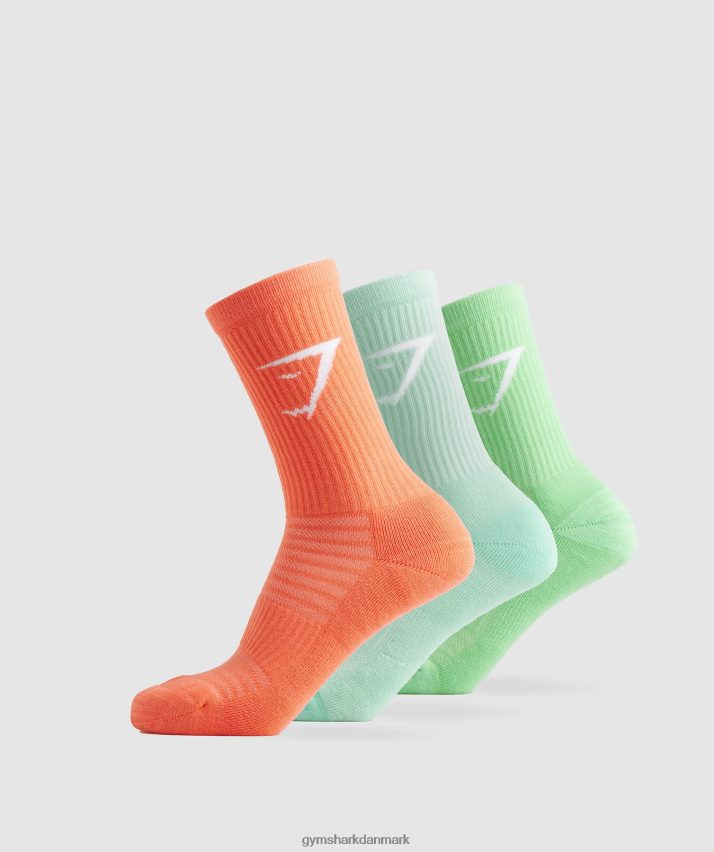 unisex Gymshark crew sokker 3pk N4ZDDN1100 orange/poolblå/irisgrøn
