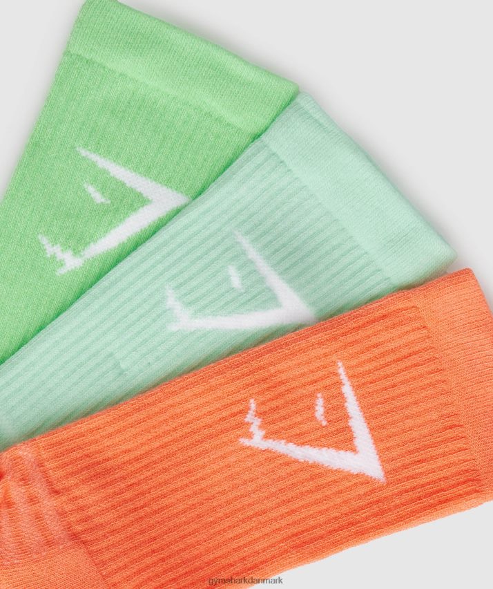 unisex Gymshark crew sokker 3pk N4ZDDN1100 orange/poolblå/irisgrøn