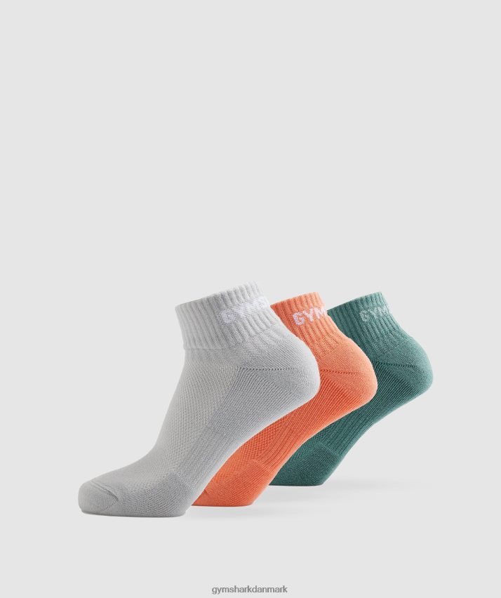 unisex Gymshark jacquarerede quarter sokker 3pk N4ZDDN1108 lysegrå/orange/blæk blågrøn