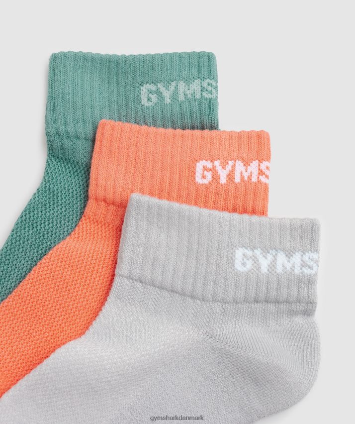 unisex Gymshark jacquarerede quarter sokker 3pk N4ZDDN1108 lysegrå/orange/blæk blågrøn