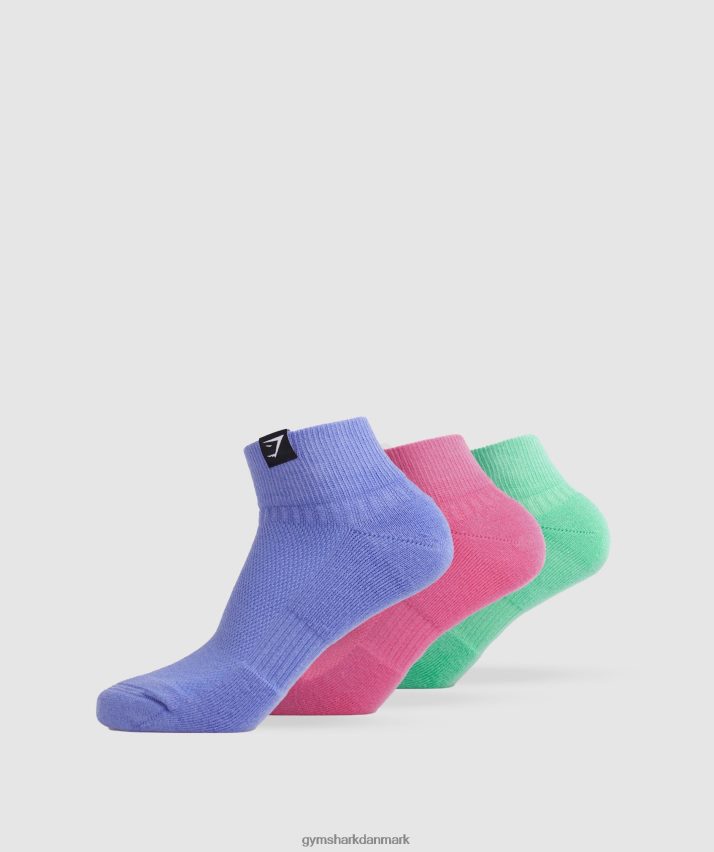 unisex Gymshark vævede tab quarter sokker 3pk N4ZDDN1107 fuchsia/blå/drueblå