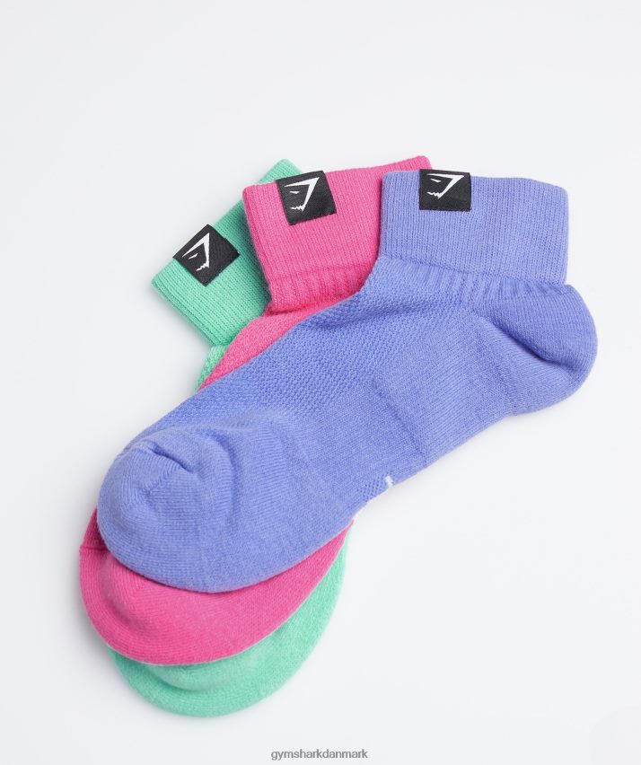 unisex Gymshark vævede tab quarter sokker 3pk N4ZDDN1107 fuchsia/blå/drueblå